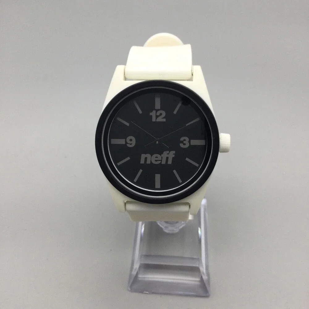 Neff Daily Mens Watch 41mm Black Dial White Silicone Strap New Battery